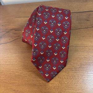 VTG Yves Saint Laurent All Silk Red Blue Printed Neck Tie Made in USA